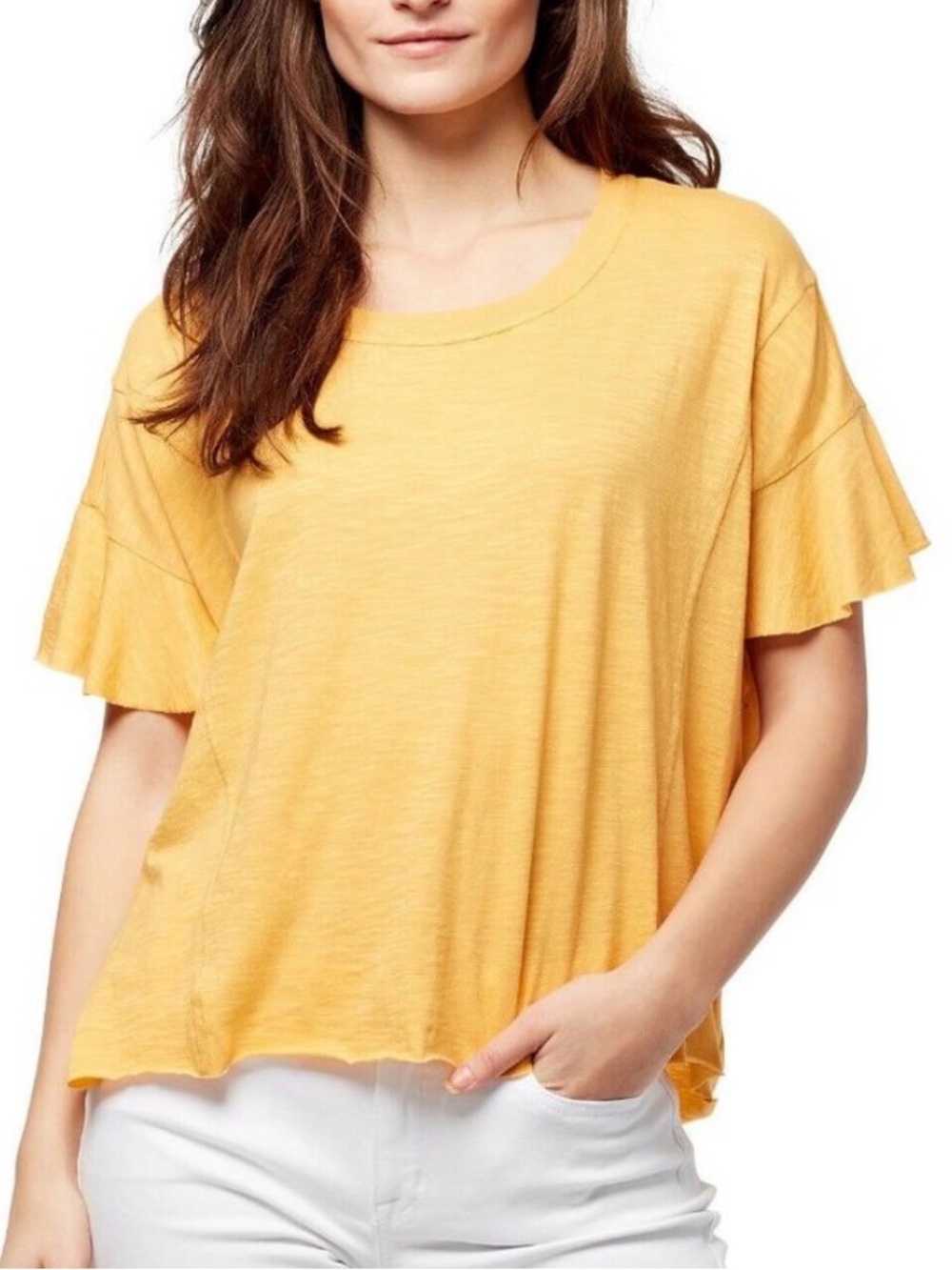 William Rast Annika Flutter Sleeve Slub Knit Top Mustard Yellow Size Small